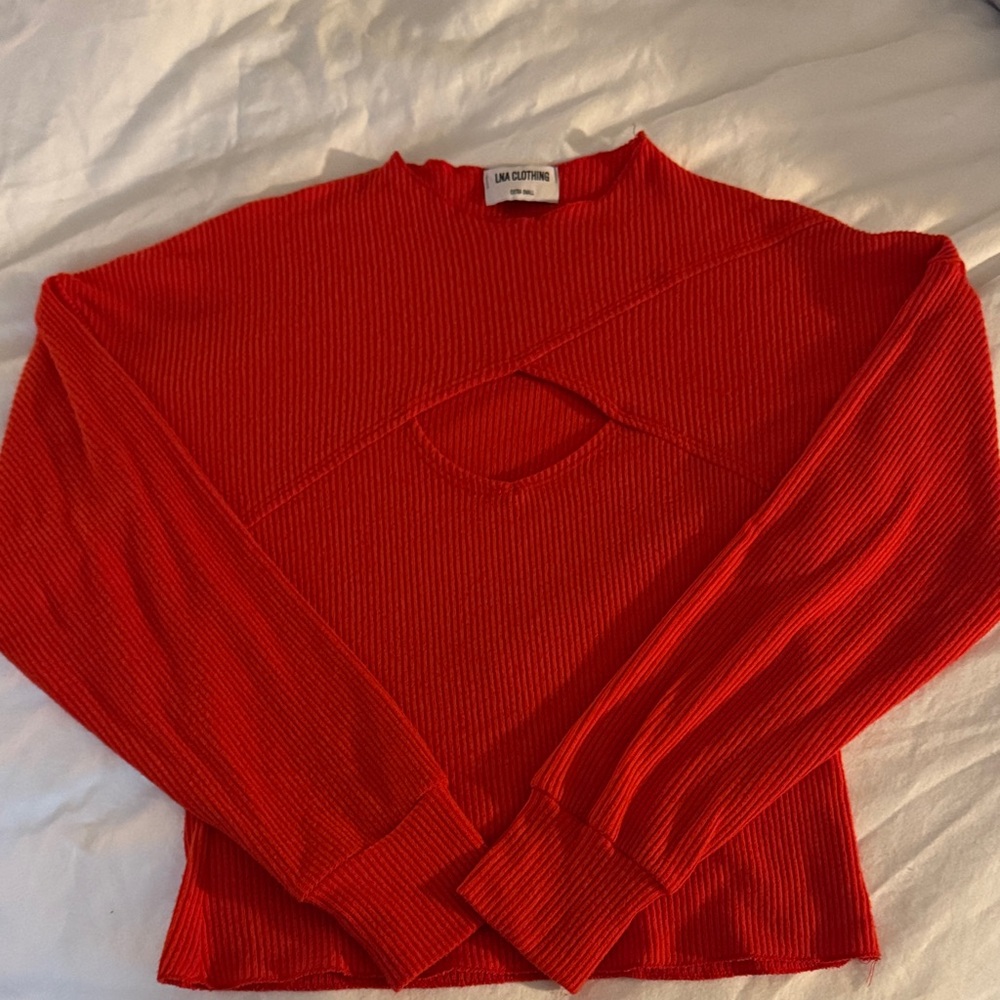 LNA Vibrant Red Ribbed Top